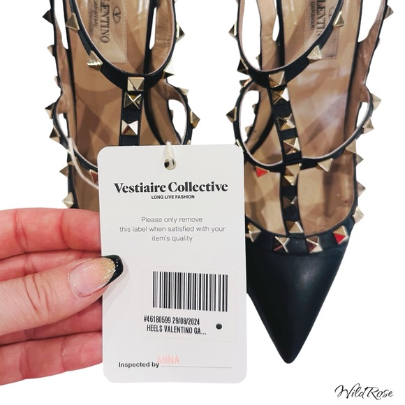 VALENTINO GARAVANI Black Leather Strappy Rockstud Ankle Strap Heels SZ 37 - Picture 10 of 17